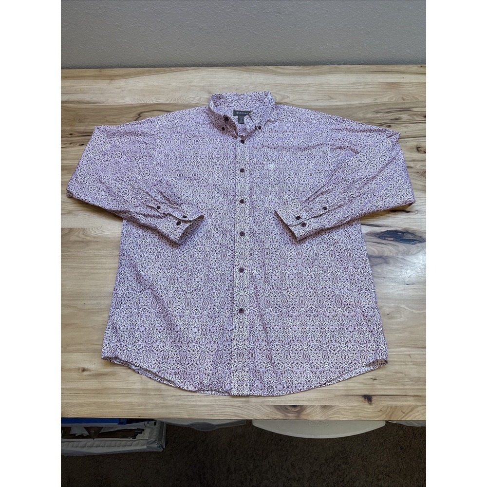 Ariat Turner Western Shirt Mens Large Red Damask Flourish Button Down Cowboy